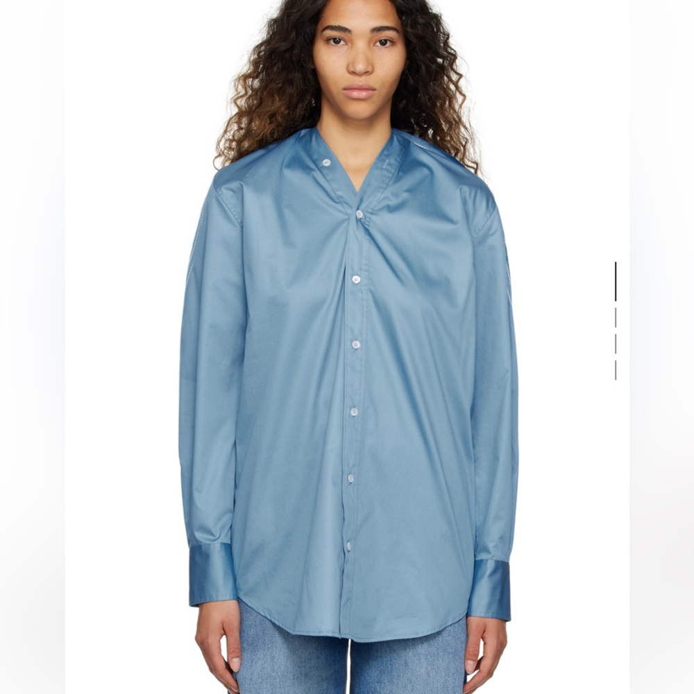 MM6 Maison Marigela Blue V-Neck Shirt - Sz 44/Medium-Large
